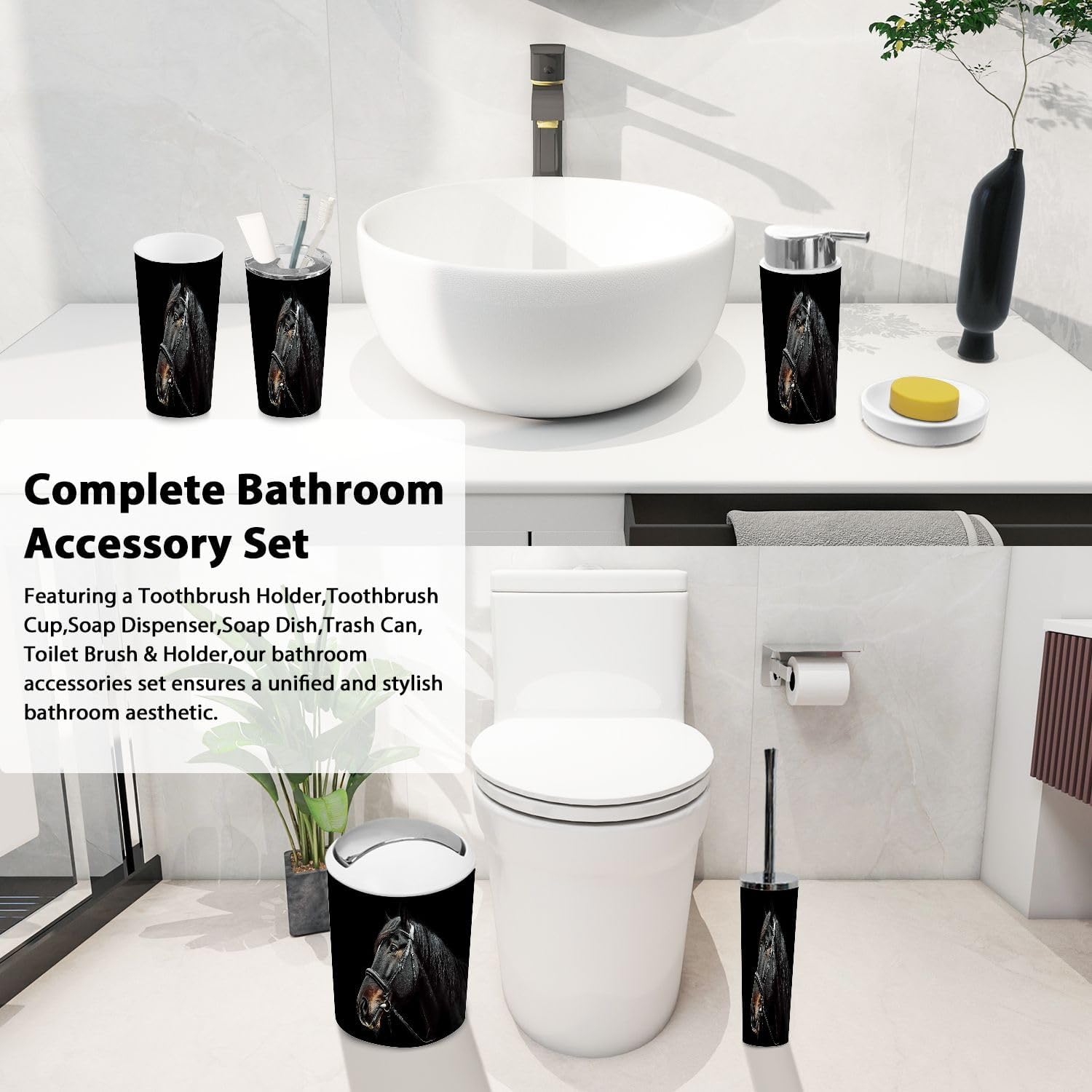 Boho Horse Bathroom Accessory Set 6 Piece