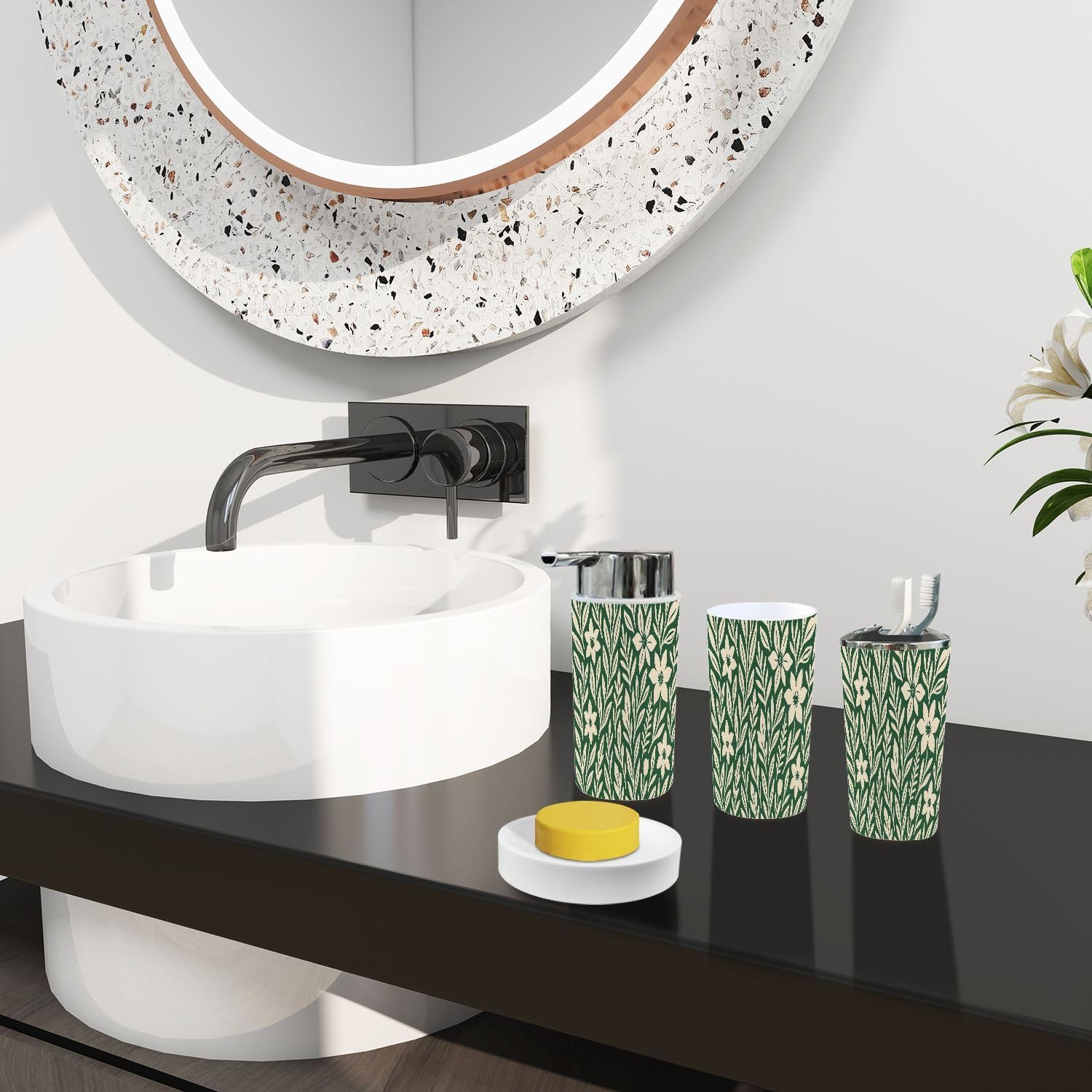 Boho Exotic Flowers Bathroom Accessory Set 6 Piece
