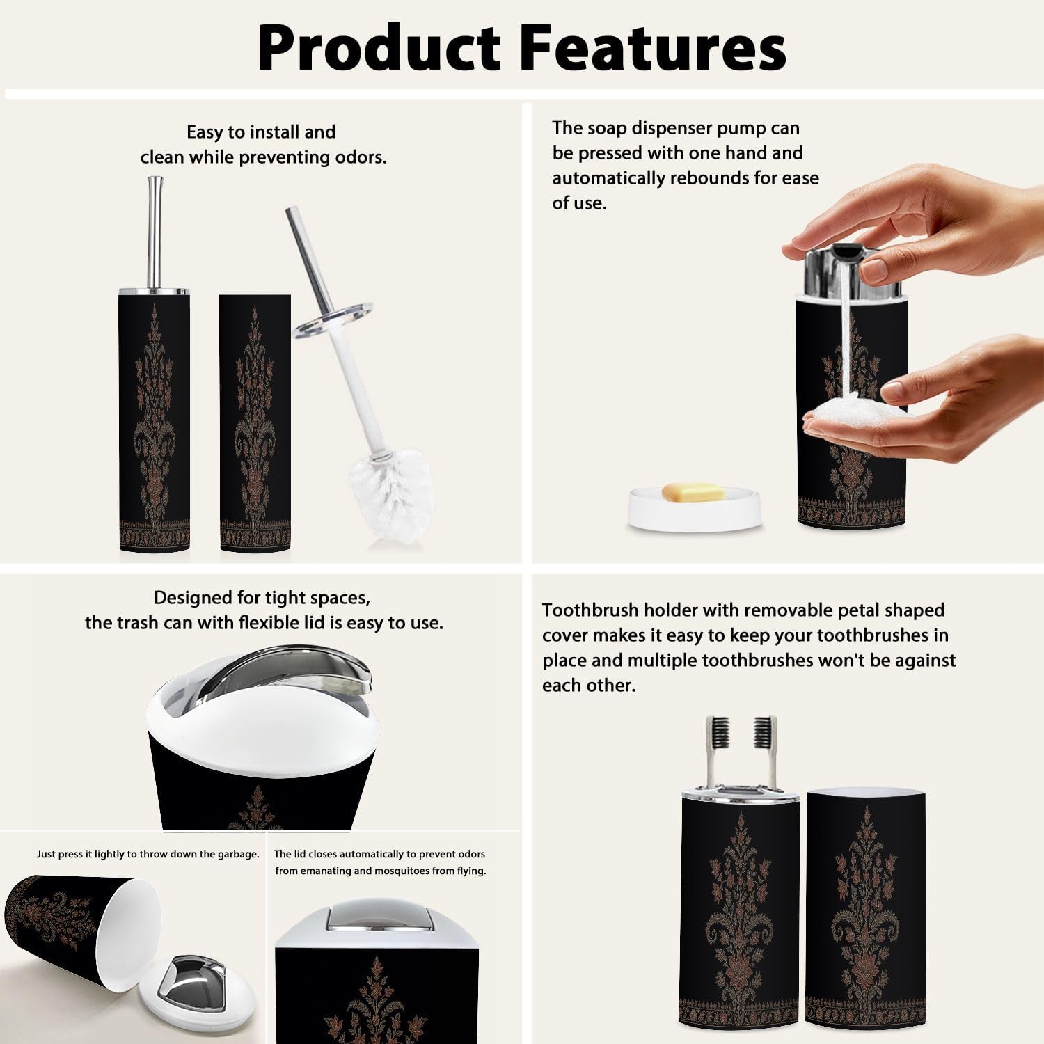 Boho Bathroom Accessories Set 6 Piece Modern Design