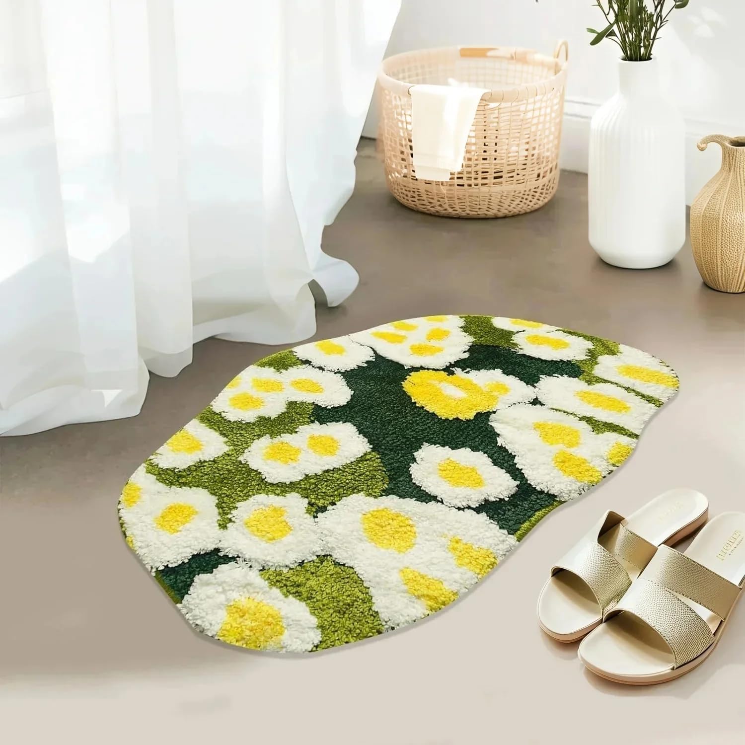 USTIDE Cute Green Floral Bath Mat 157x236 Inches