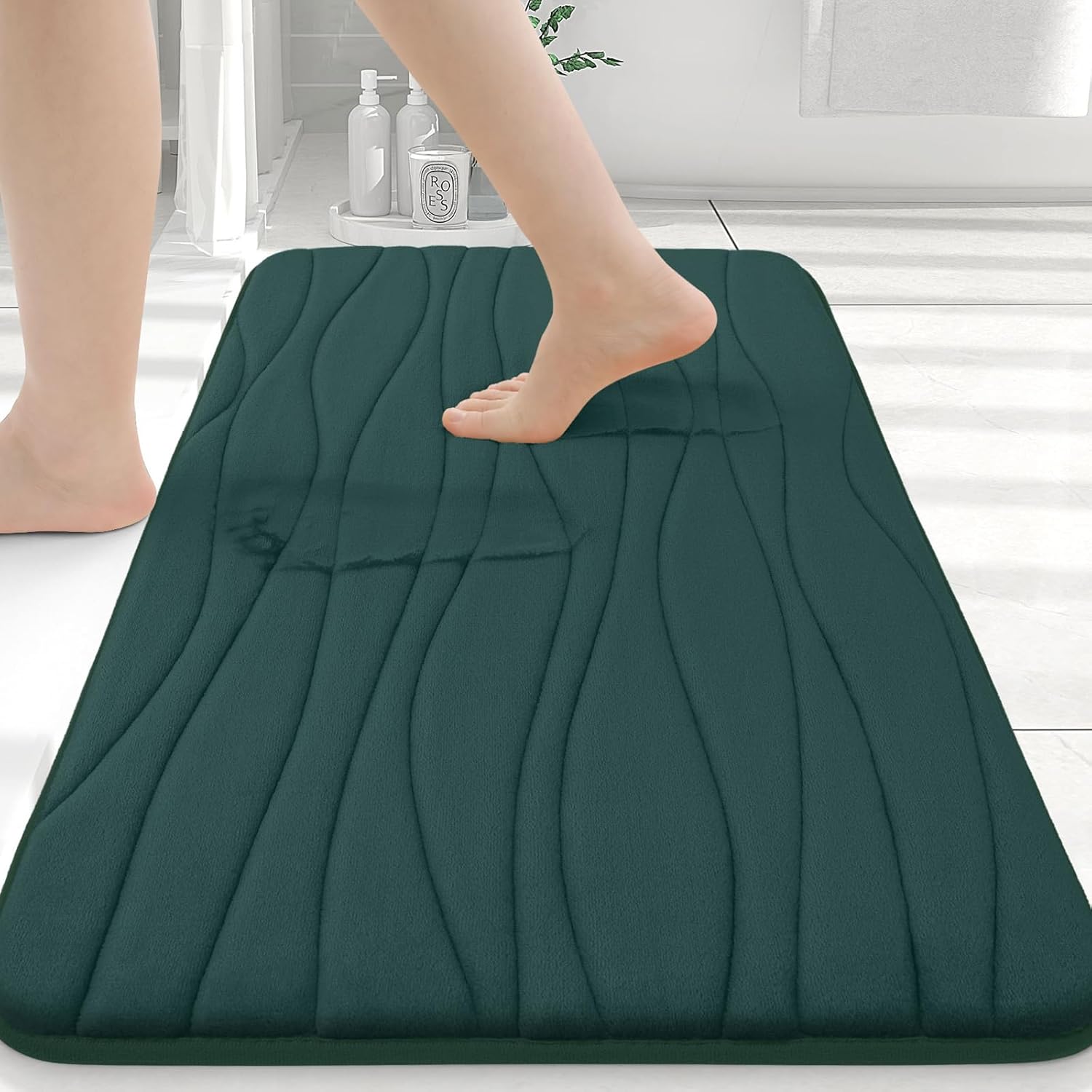 Buganda Memory Foam Bath Rug 24x16 Dark Green