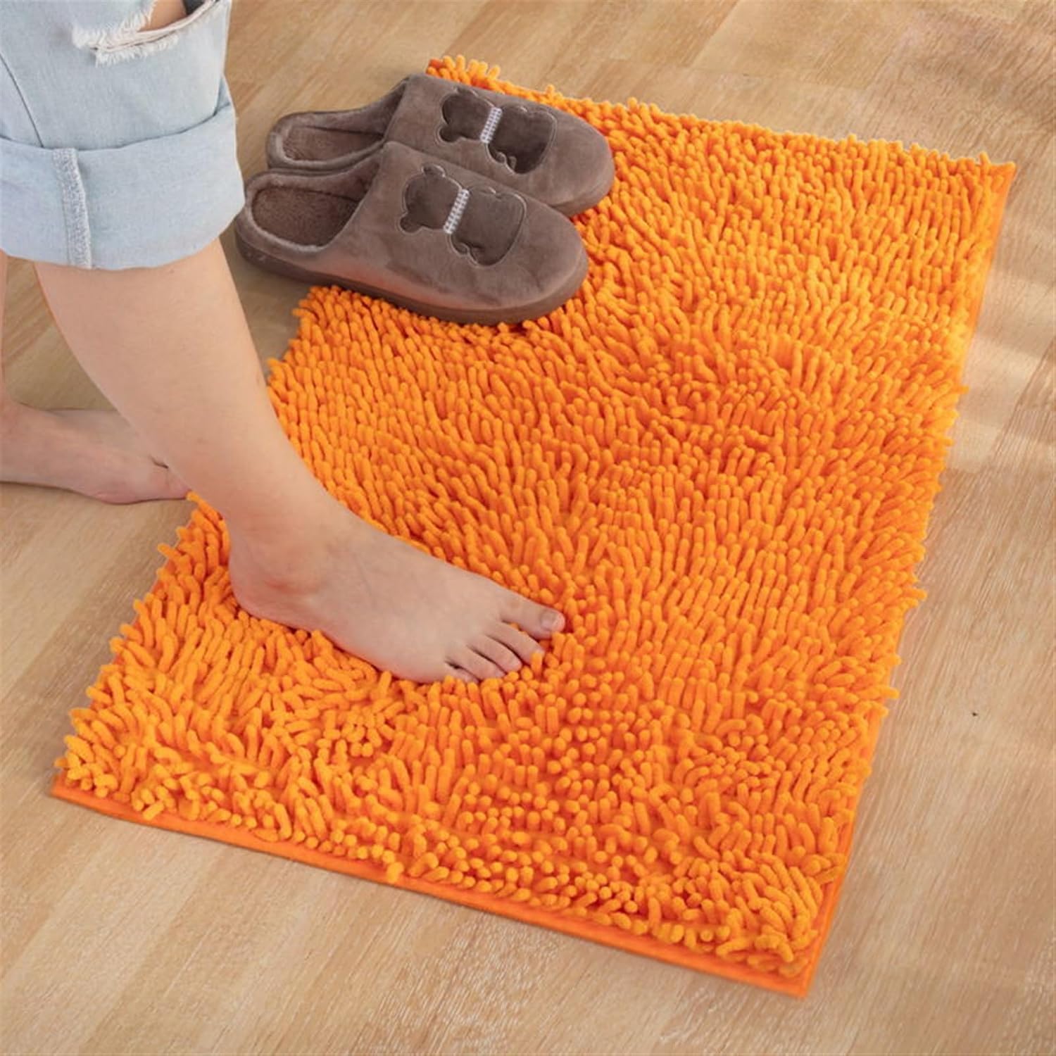 Reyox Thick Chenille Bath Mat 16x26ft Non Slip Orange