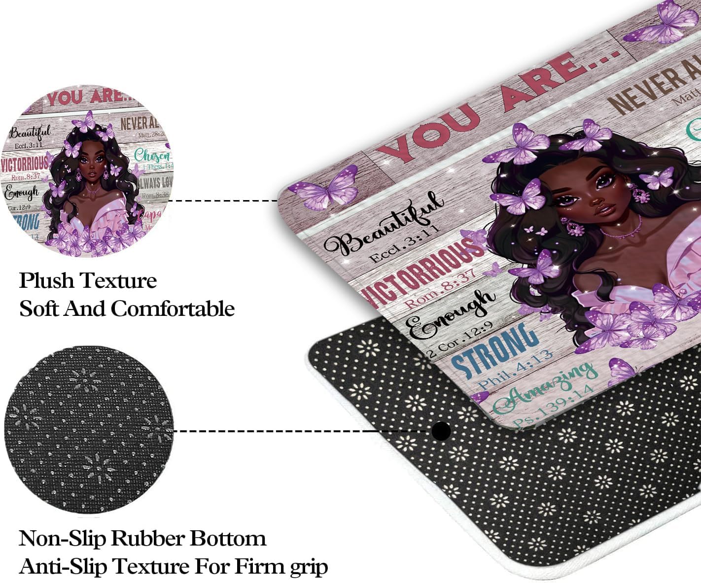 JAWO Black Girl Bath Rug with Butterfly Design