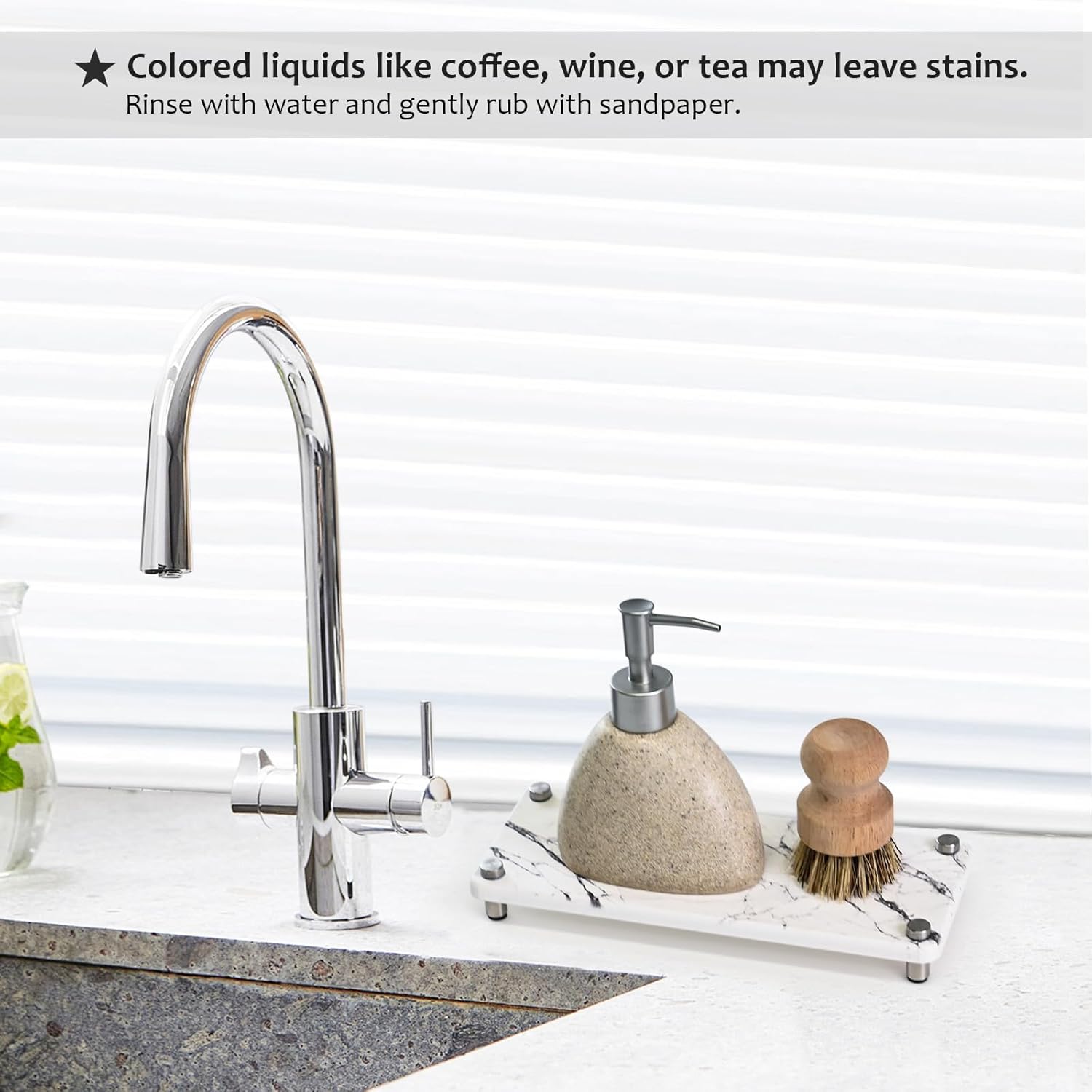Stone Sink Caddy with Marble Pattern Diatomaceous Earth Tray for Kitchen Bathroom