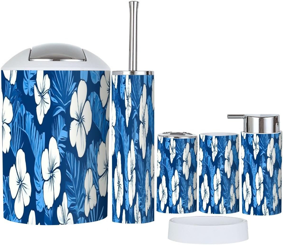 Boho Hibiscus Tropical Bathroom Accessory Set 6 Piece