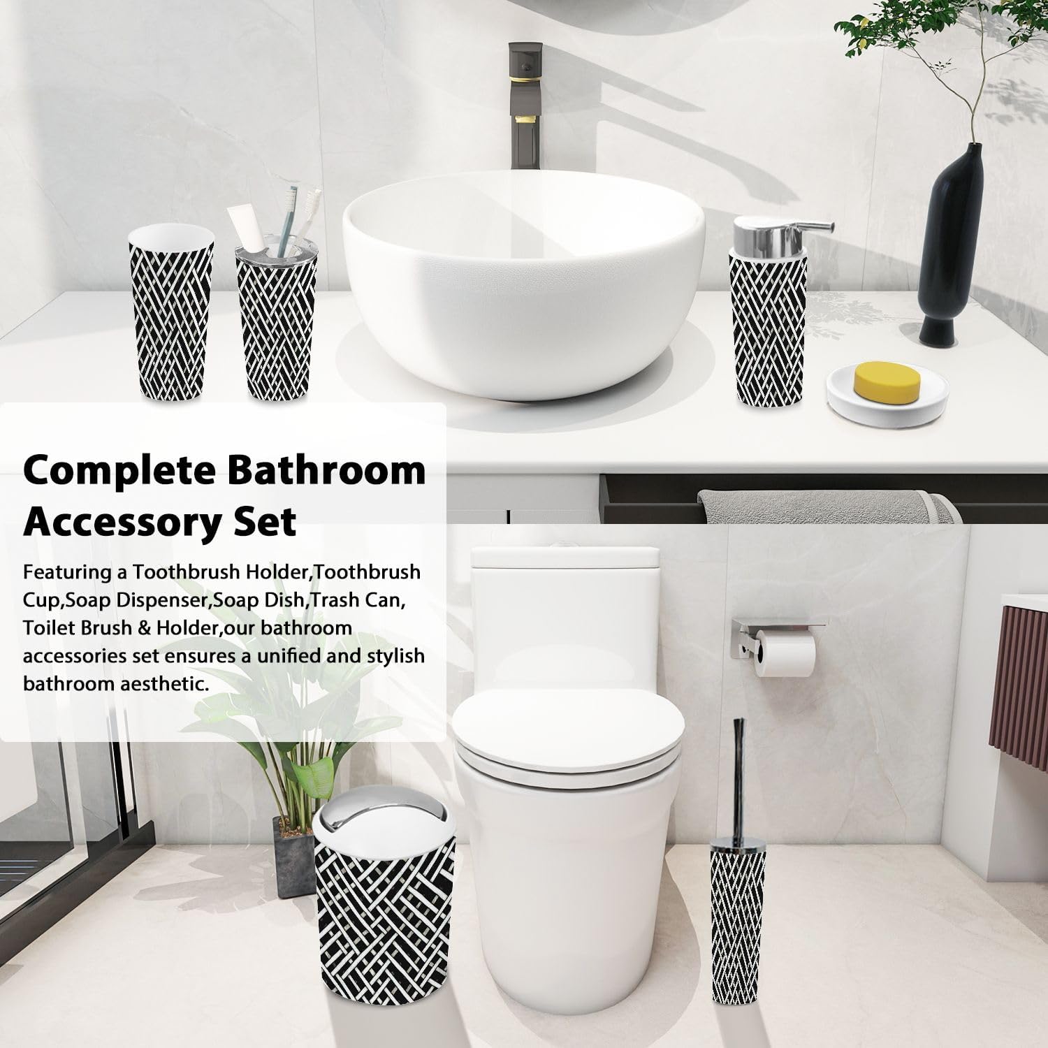 Boho Geometric Bathroom Accessory Set 6 Piece 1