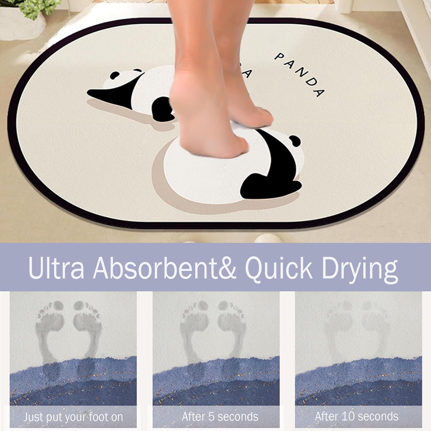 Milnnie Panda Bath Rug 16x24 Non-Slip Absorbent Mat