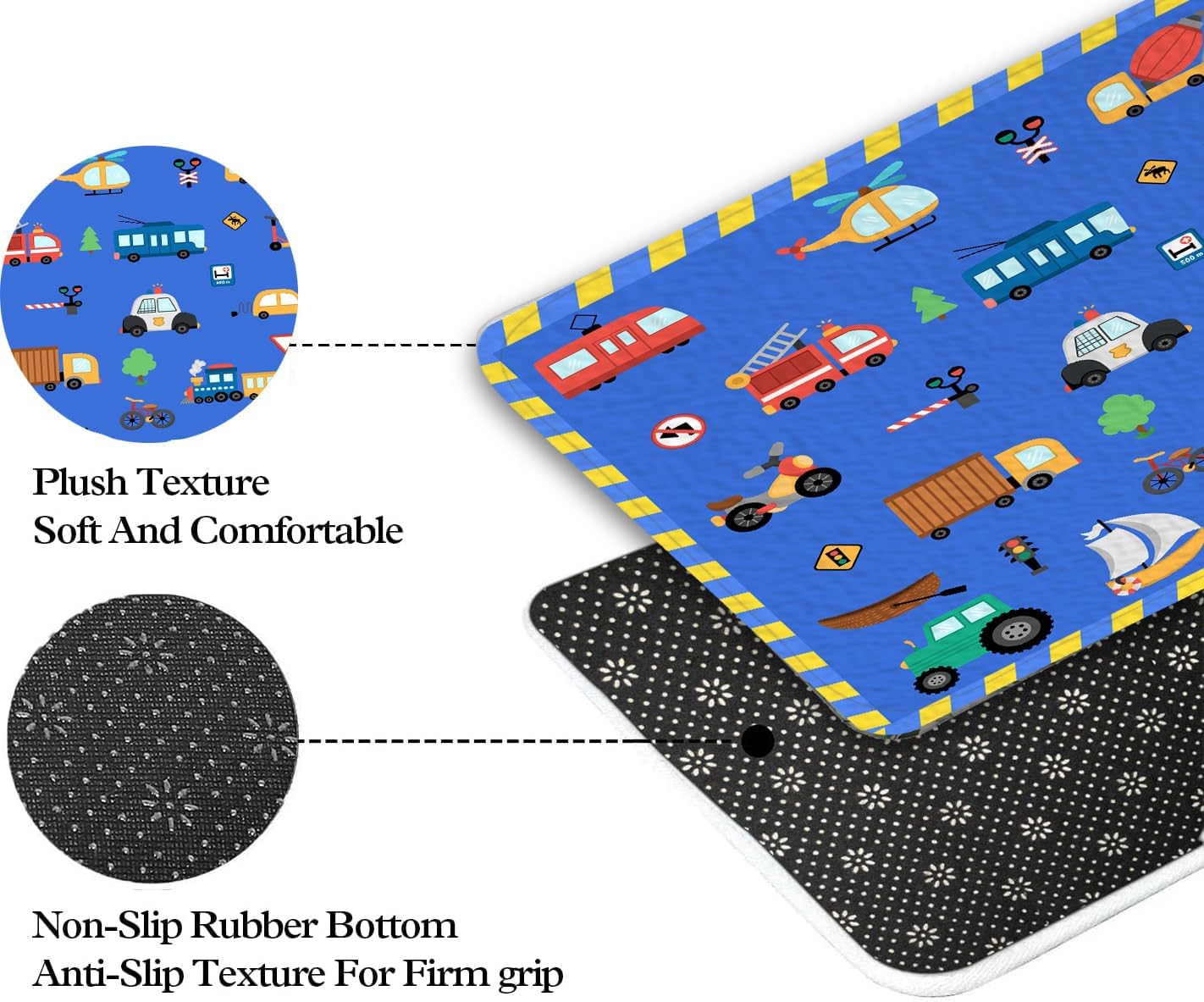 JAWO Kids Construction Bath Rug with Non-Slip Design