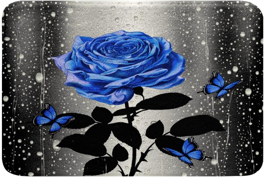 Feelyou Blue Butterfly Floral Bath Rug 16x24 Inch