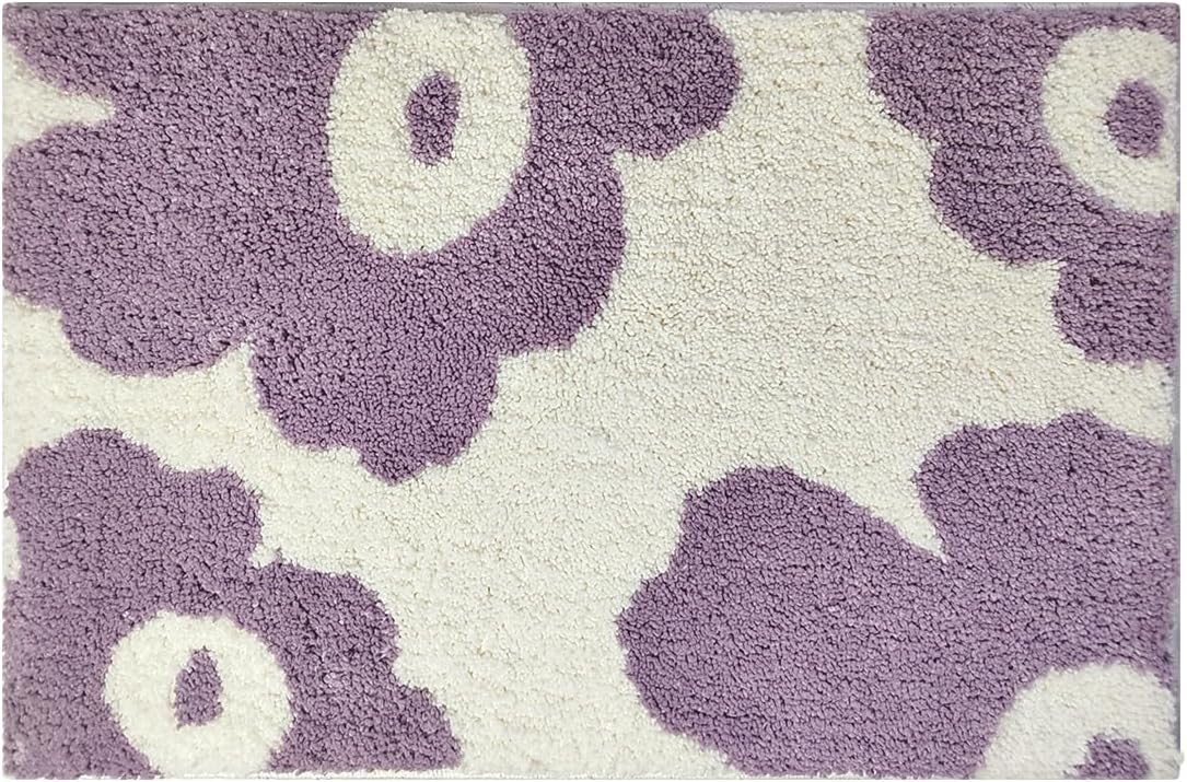 Wishtune Purple Flower Bath Rug 47x20 Non-Slip Microfiber Mat