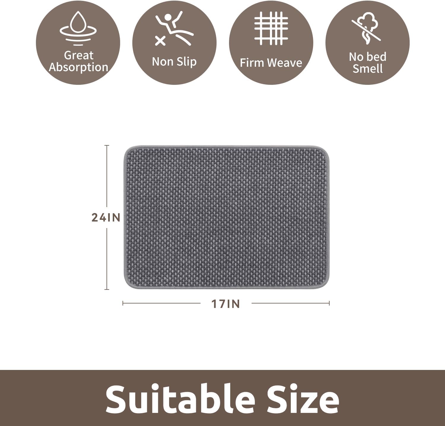 AMOAMI Chenille Bath Mat Quick Dry Non Slip
