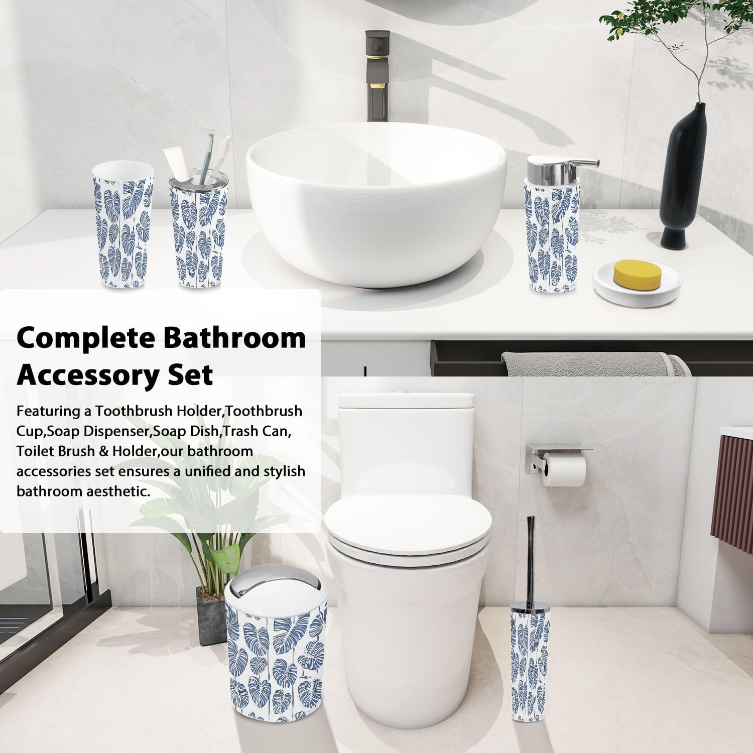 TRANQDEHOM 6-Piece Boho Bathroom Accessory Set