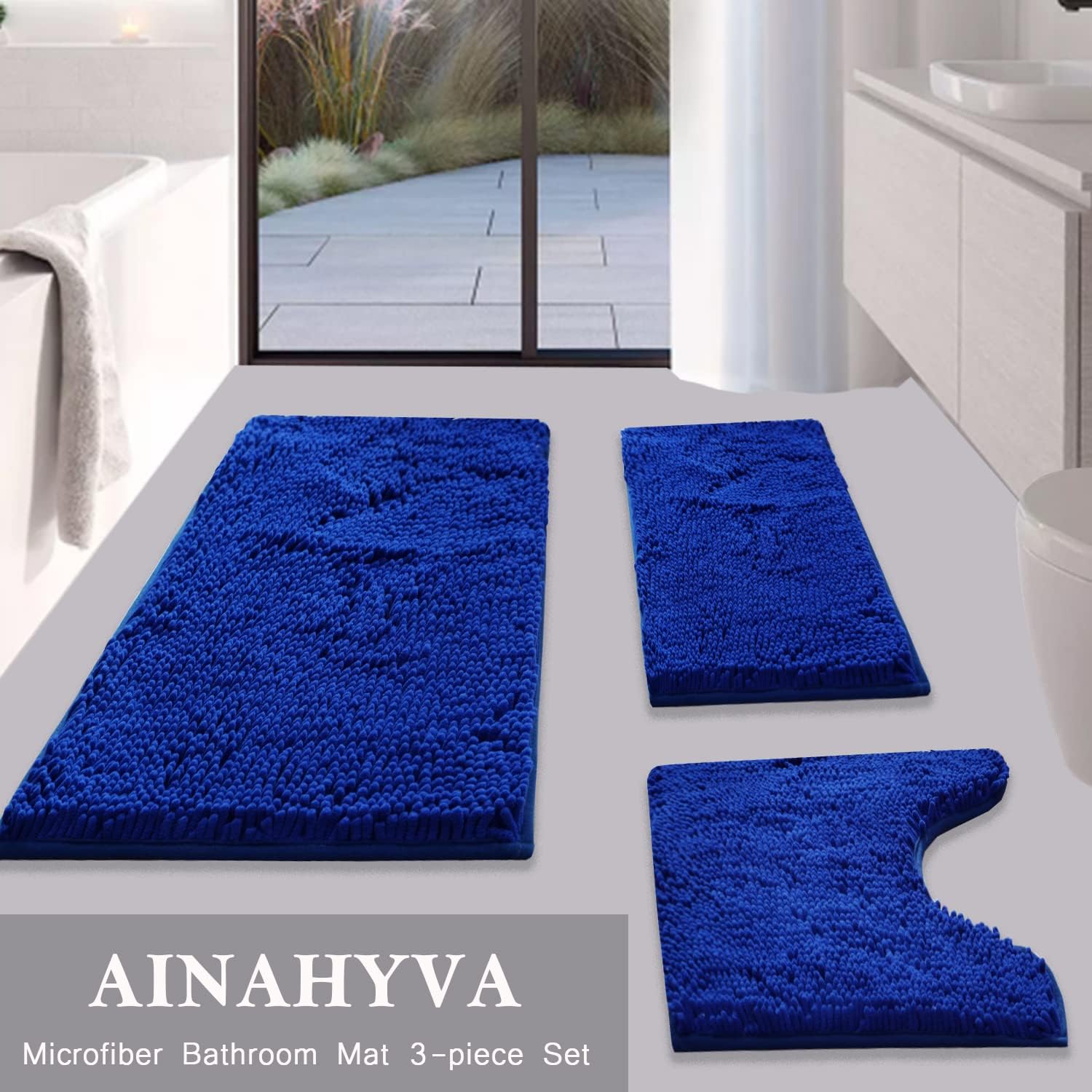 AINAHYVA 3 Piece Bathroom Rug Set Plush Shaggy Non Slip Super Absorbent