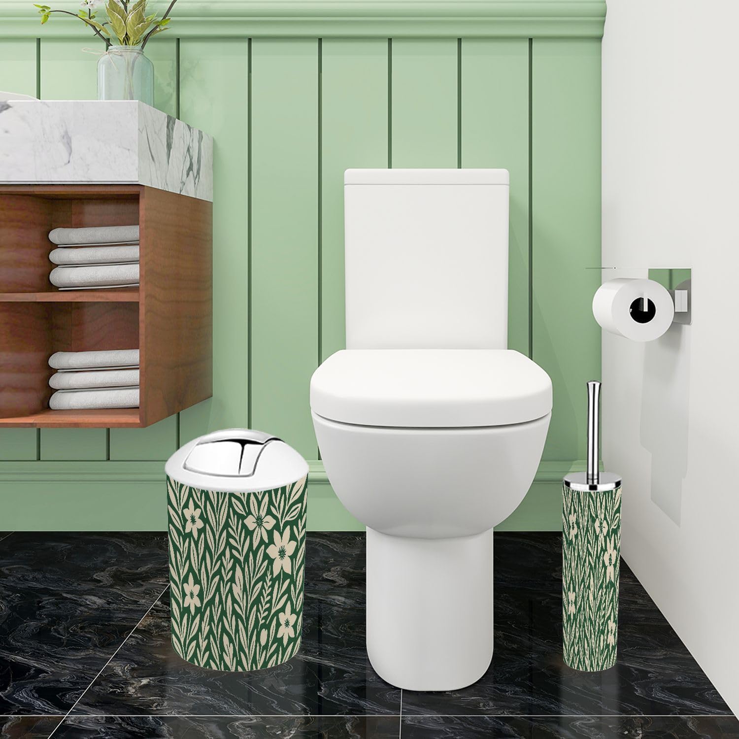 Boho Exotic Flowers Bathroom Accessory Set 6 Piece