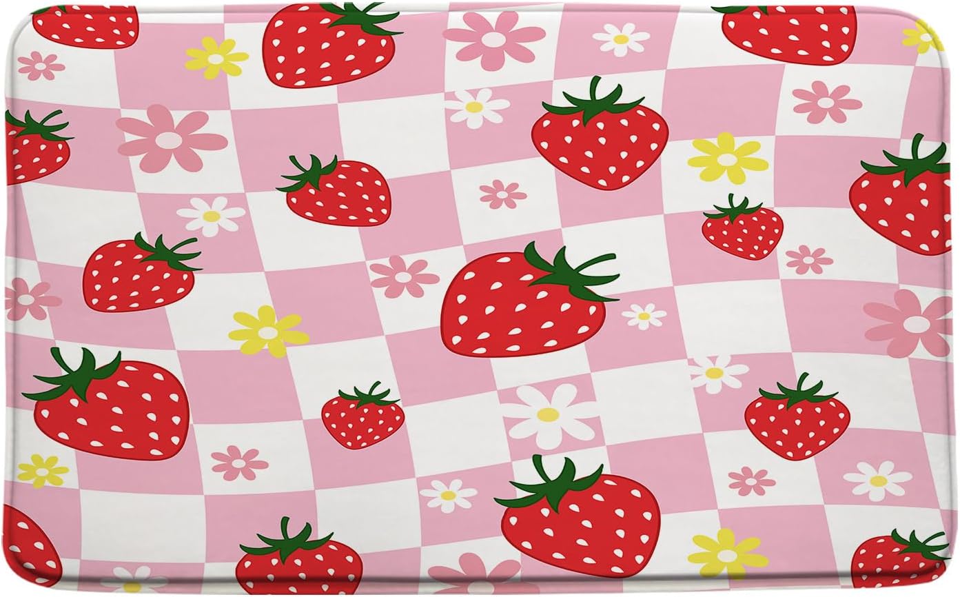Strawberry Bath Mat with Cute Floral Design