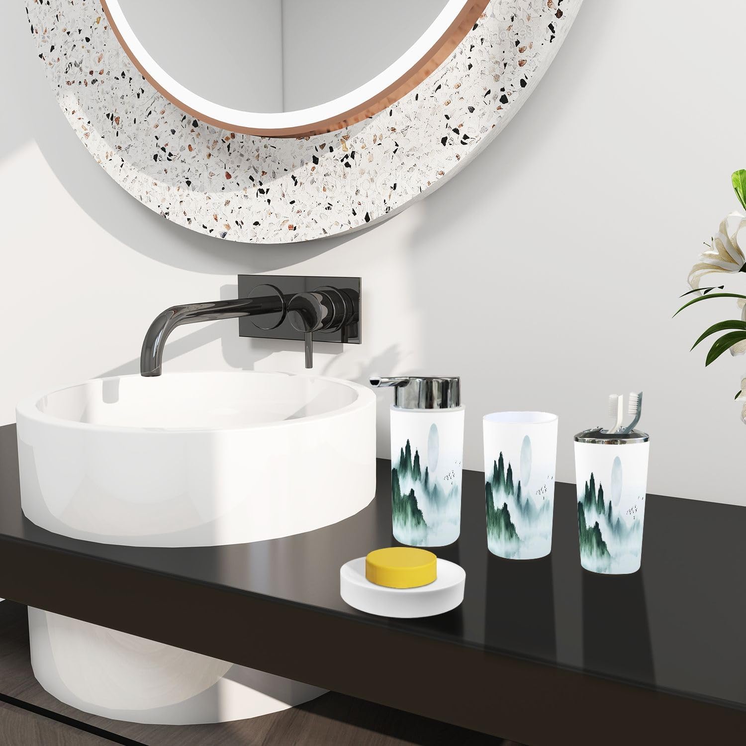 Boho Moon Blue Bathroom Accessories Set 6 Piece