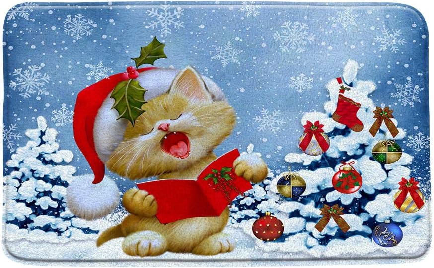Christmas Cat Bath Mat with Snowflake Design