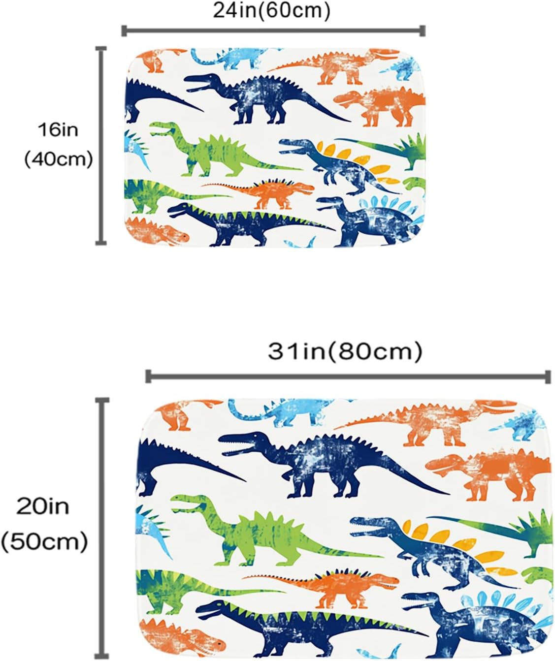 Funny Jurassic Dinosaur Bath Rug Non Slip Cartoon Kids Dino Theme 16x24 Inches