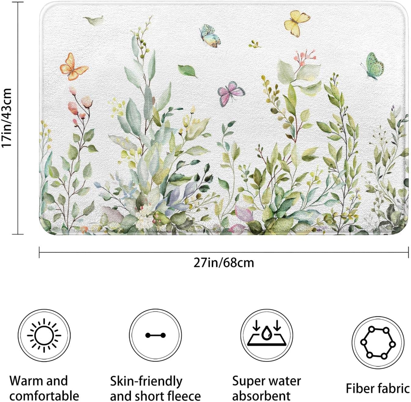 Green Leaf Floral Imitation Cashmere Bath Rug - Non-Slip 17x27 Inch