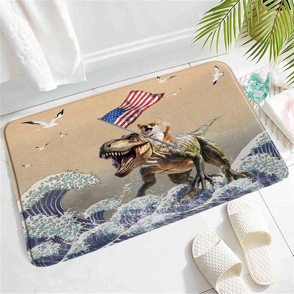 SATRTUD Cool Dog Dinosaur Bath Mat Non-Slip Farmhouse Nautical Rug