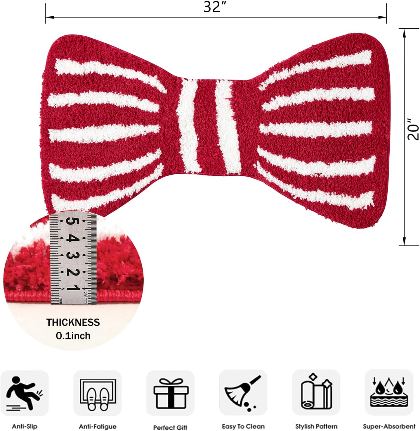 Aldopein Red Bowtie Kids Bath Mat Non Slip