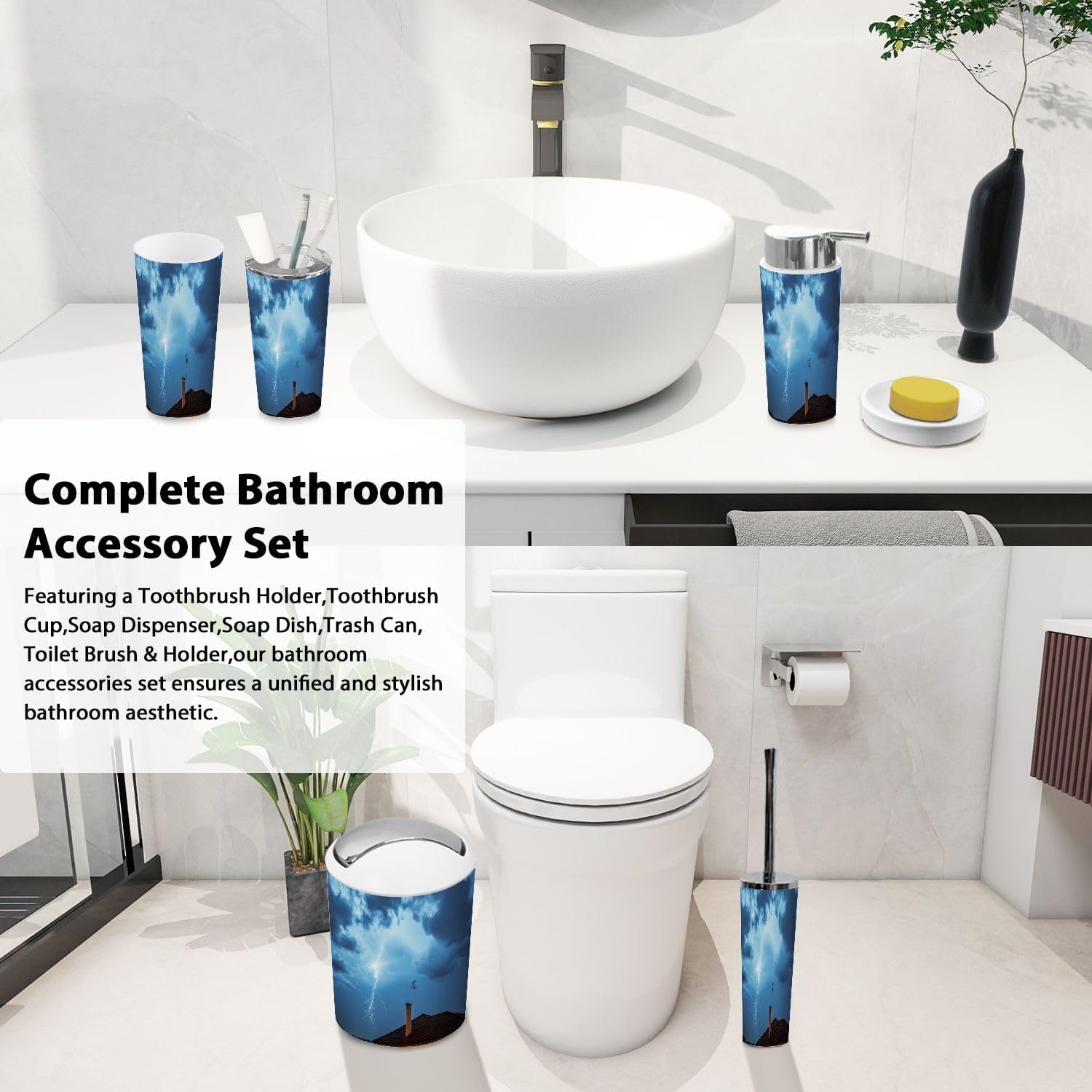 Boho Bathroom Accessories Set 6 Piece Modern