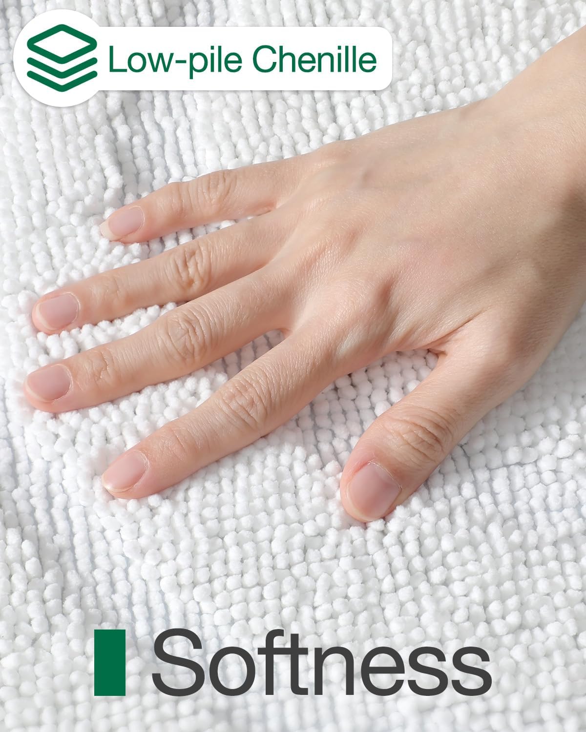 LUMI Bath Mat Non-Slip Rubber Backing White 24x43