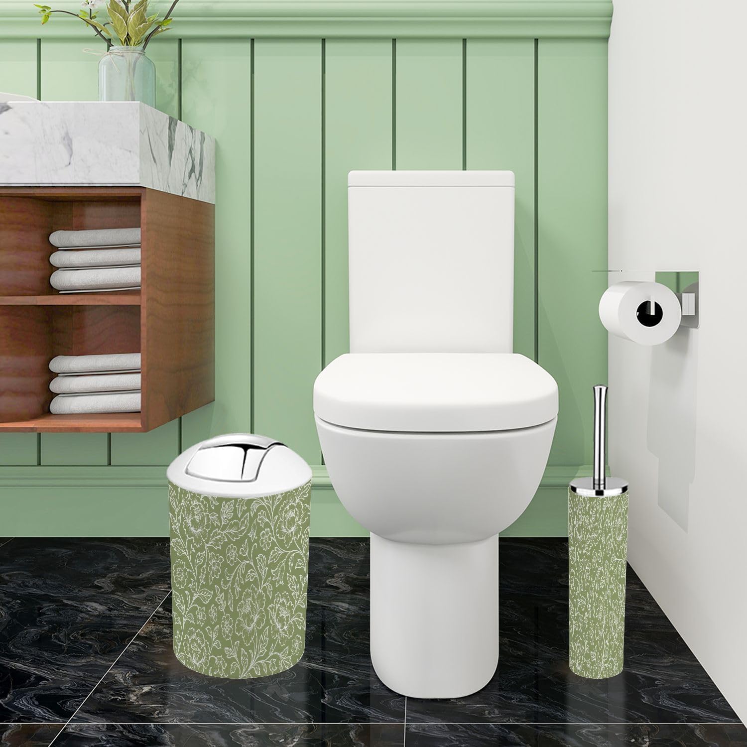 TRANQDEHOM 6-Piece Boho Floral Bathroom Accessory Set
