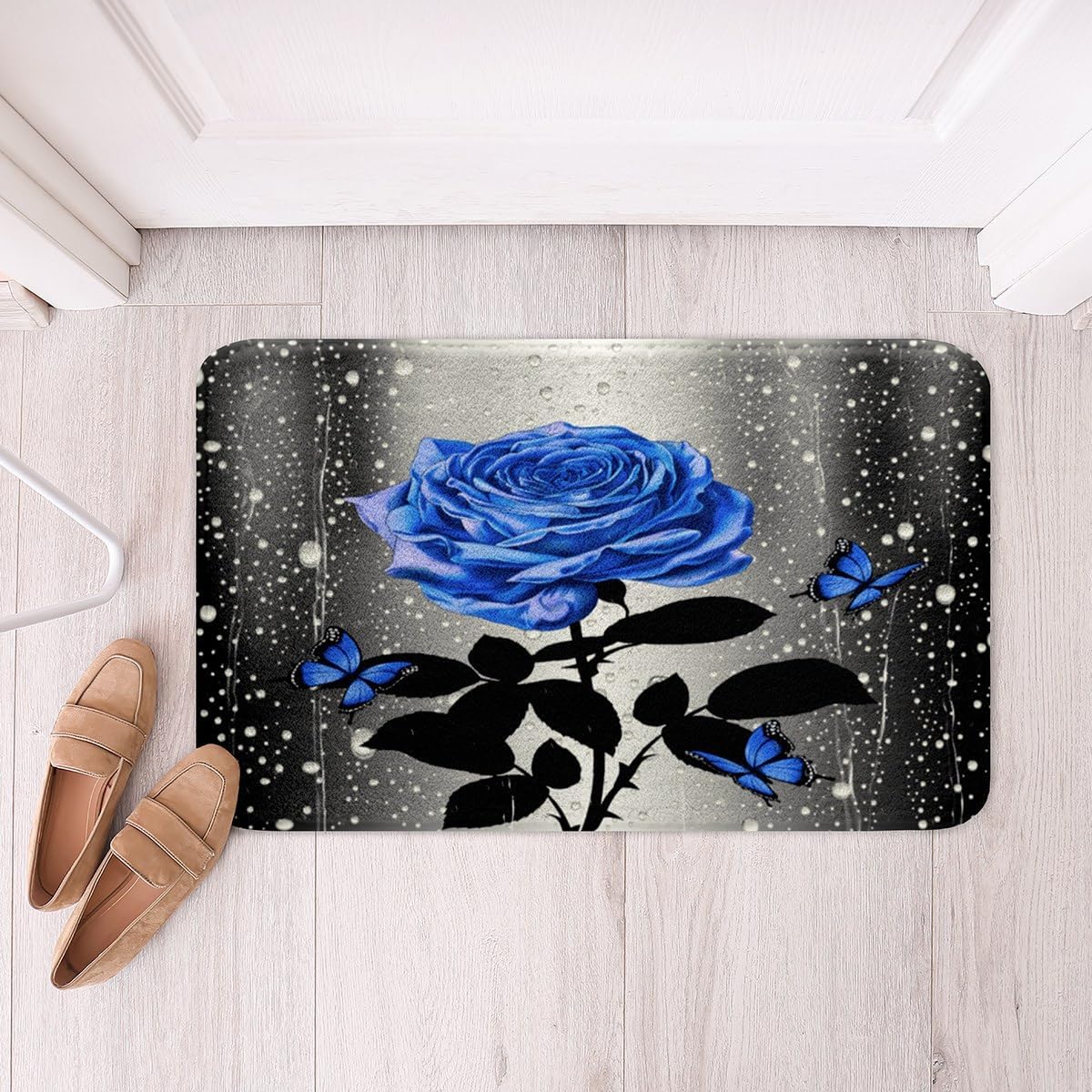 Feelyou Blue Butterfly Floral Bath Rug 16x24 Inch