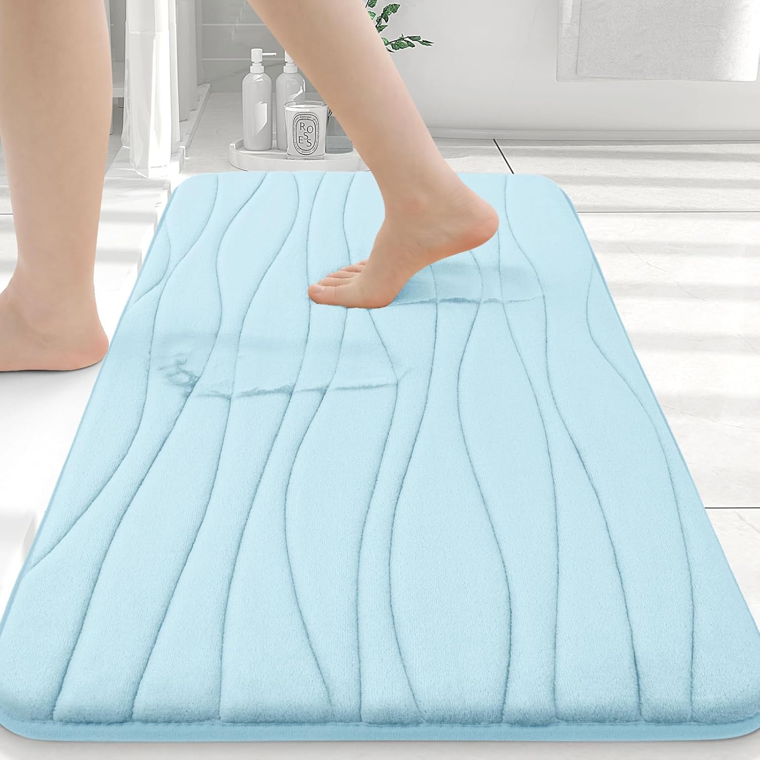 Buganda Memory Foam Sky Blue Bath Rug 36x24 1