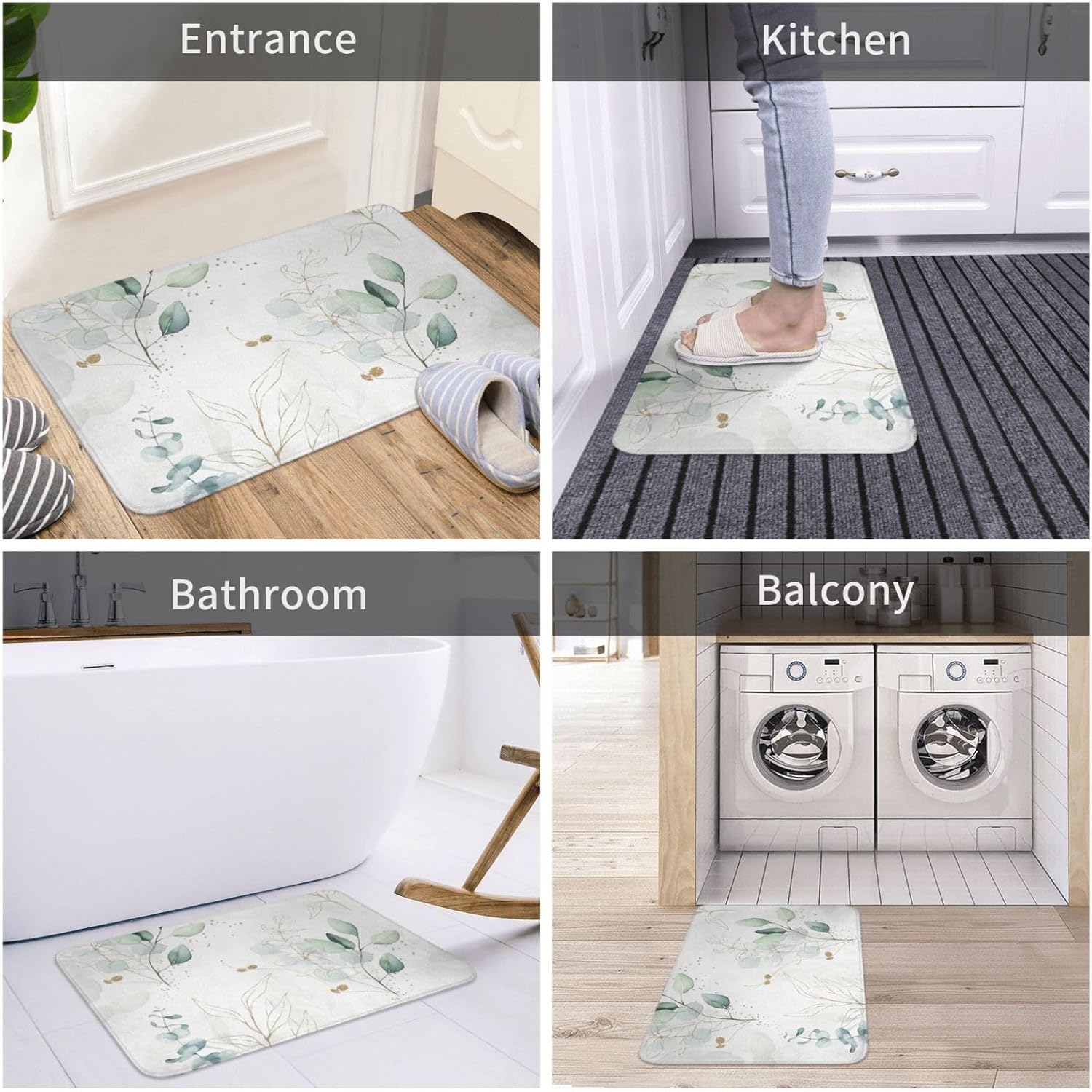 Boho Leaf Bath Mat 16x24in Non-Slip Absorbent Rug