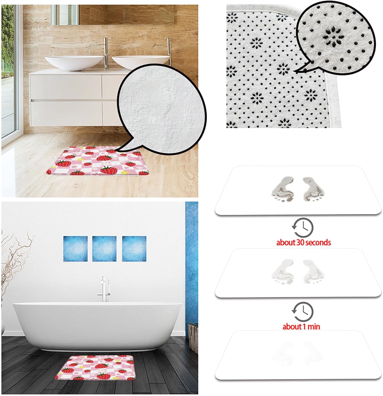 Strawberry Bath Mat with Cute Floral Design