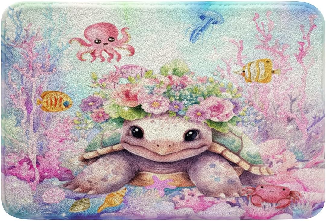 Feelyou Cute Sea Turtle Bath Rug 16x24 Kids Cartoon Ocean Animal Mat