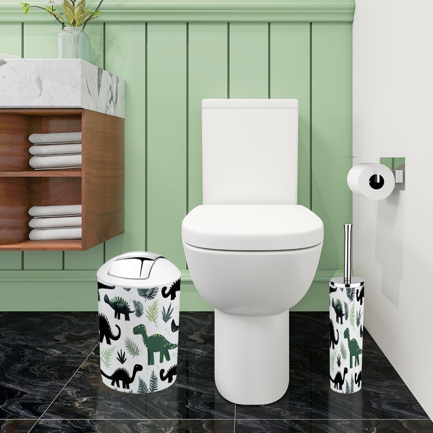 Boho Grunge Dinosaur Silhouette Bathroom Accessories Set 6 Piece