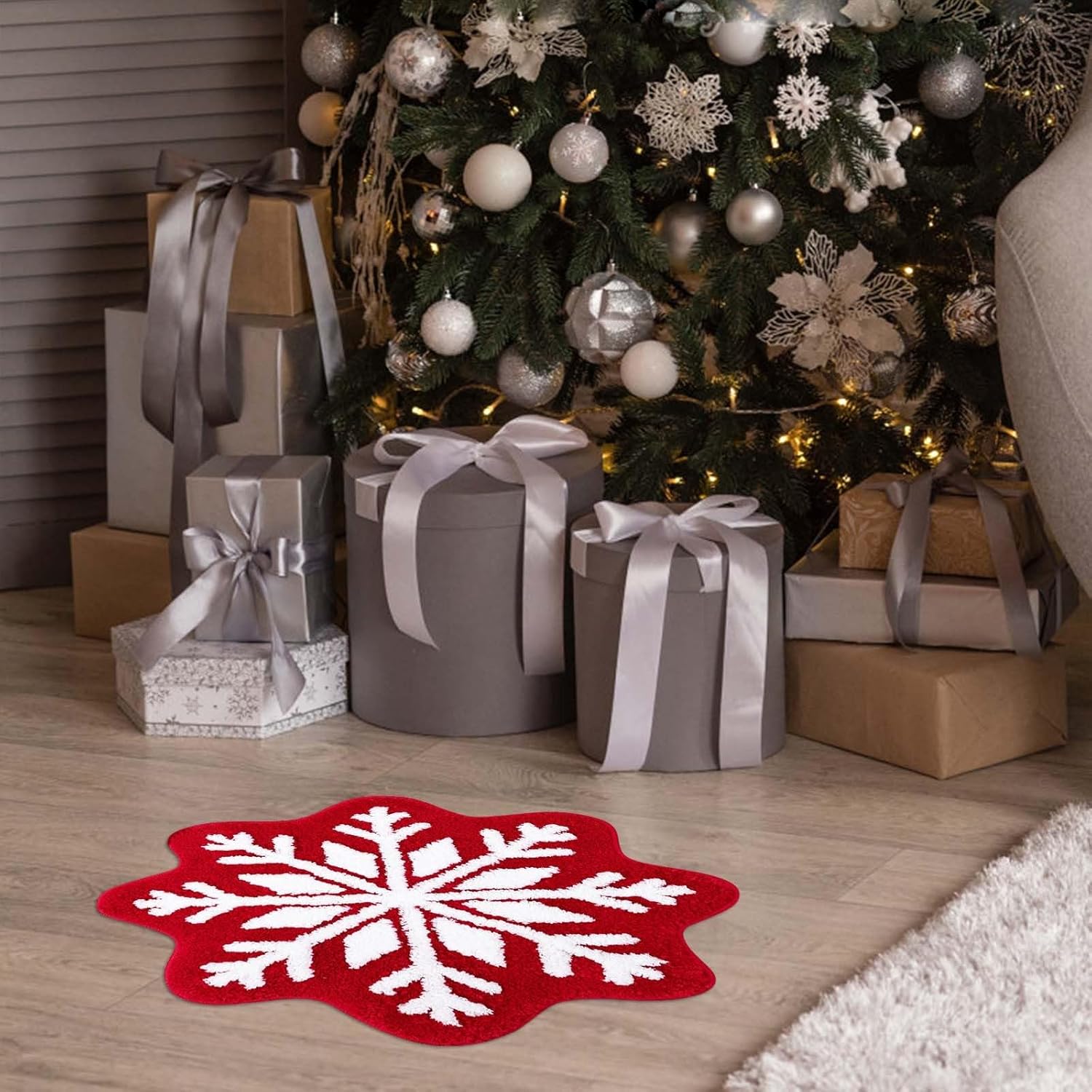KELINFONG Snowflake Pattern Non-Slip Bath Mat 26x26 Inch