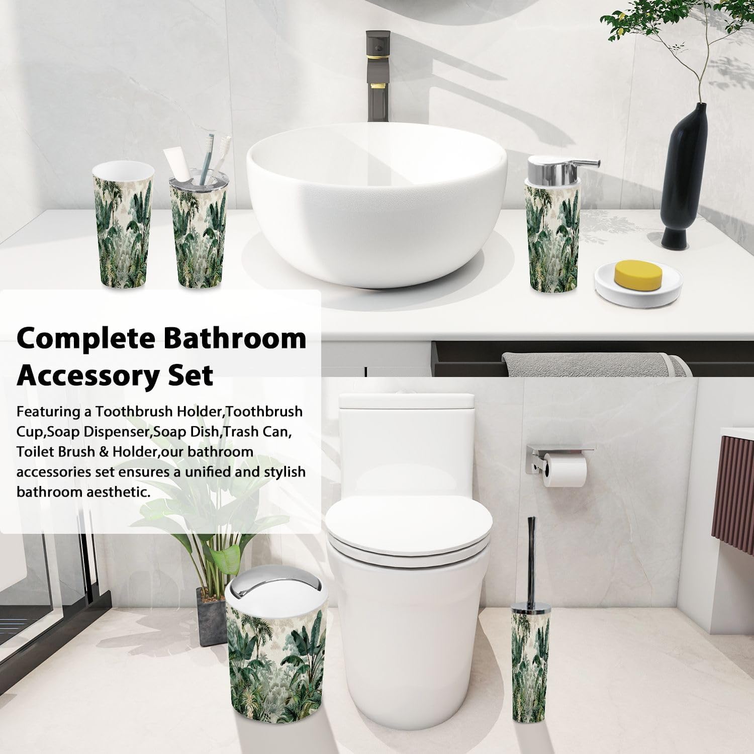 Boho Jungle Bathroom Accessory Set 6 Piece 1