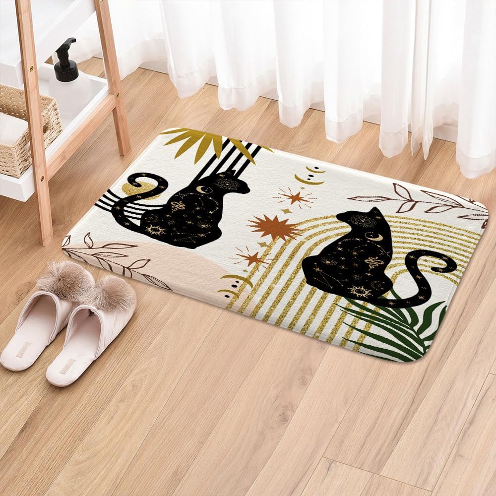 JAWO Boho Black Cat Bath Rug Non Slip 16x24