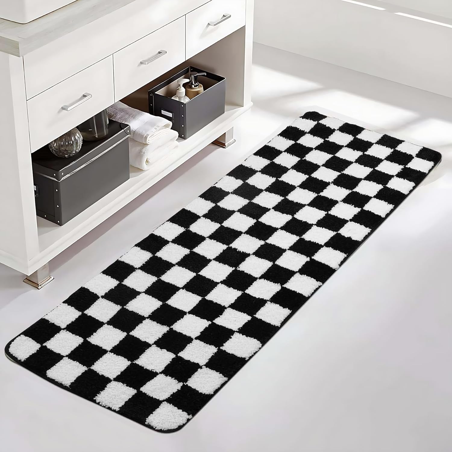 Sivilife Checkered Bath Rug 18x47 Non Slip
