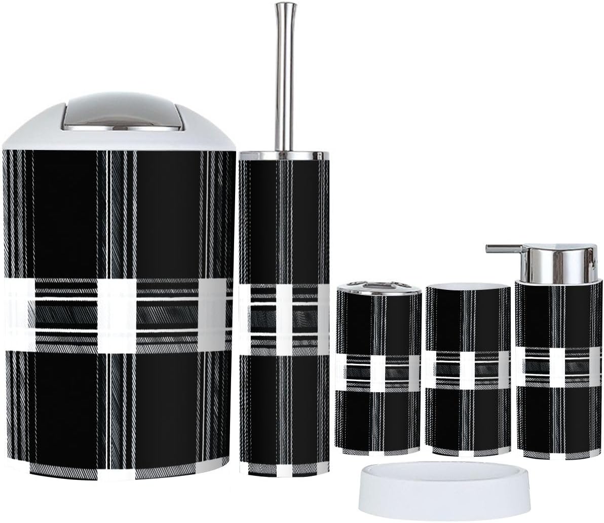 Boho Textured Plaid Bathroom Accessory Set 6 Piece