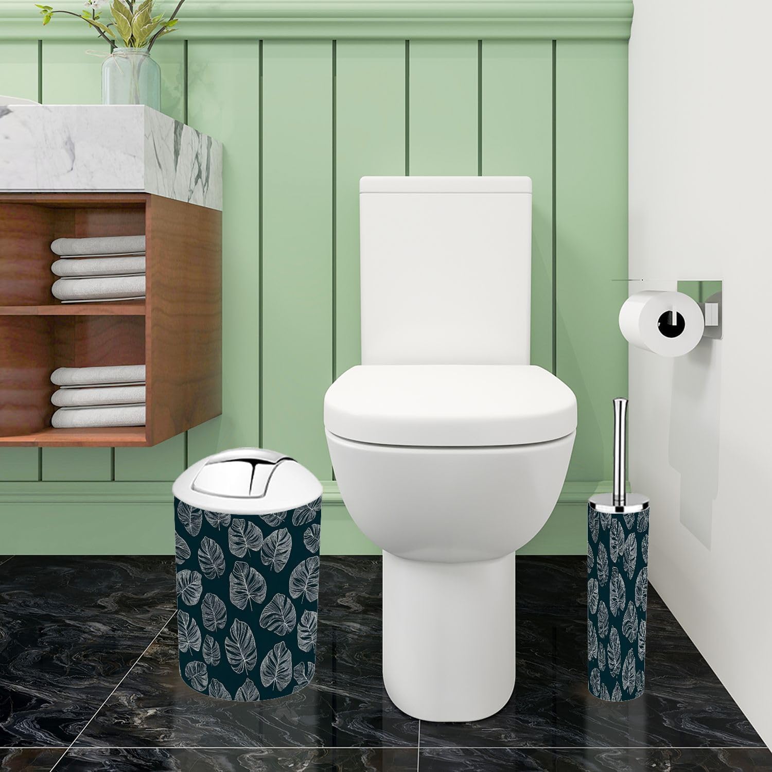 Boho White Monstera Leaf Bathroom Accessory Set 6 Piece