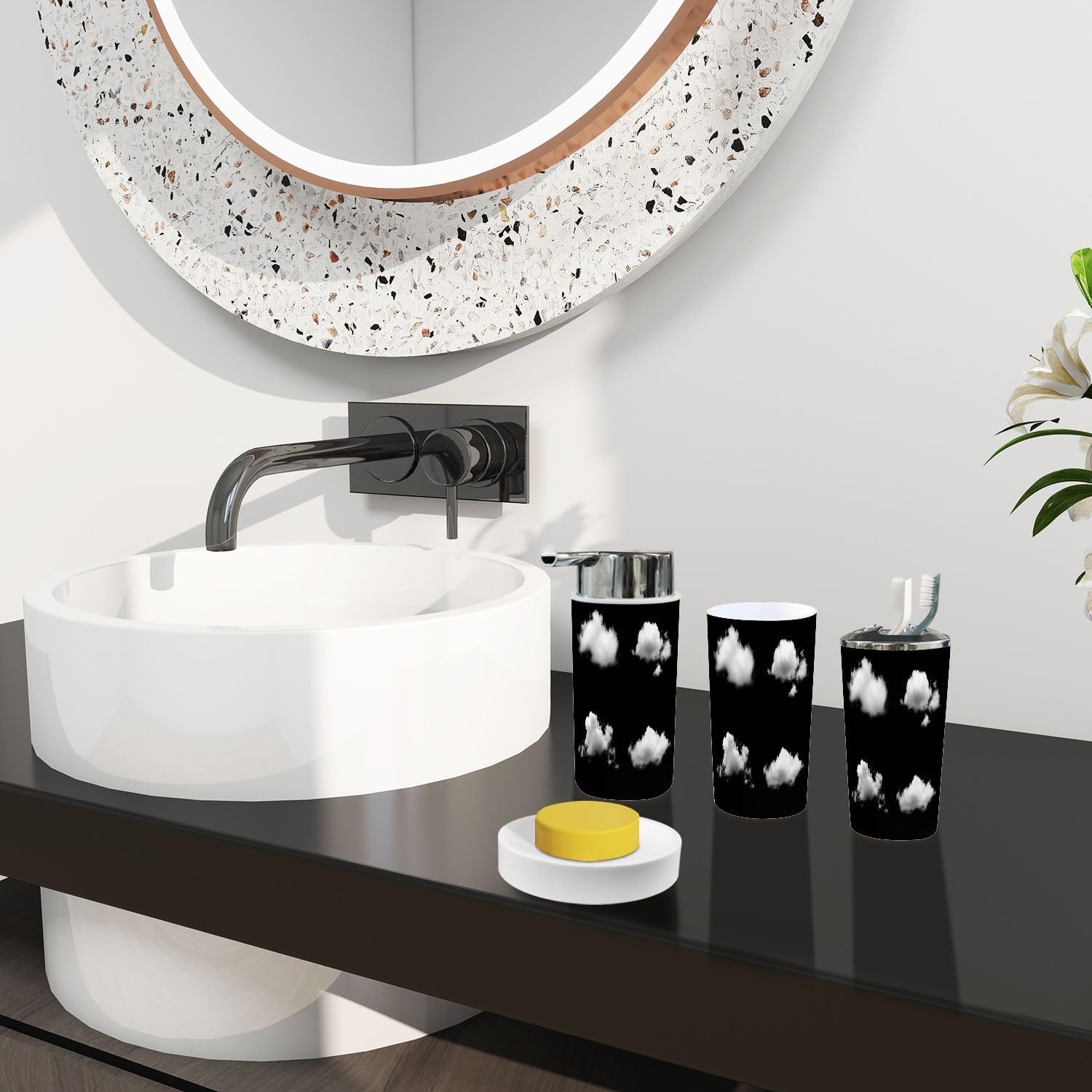 Boho Bathroom Accessories Set 6 Piece Black