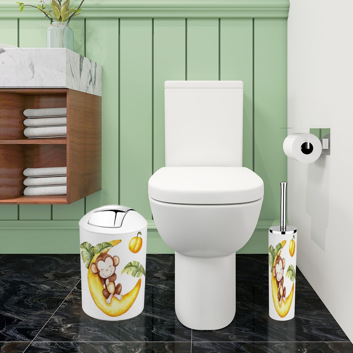 Boho Cute Cartoon Monkey Bathroom Accessory Set 6 Piece