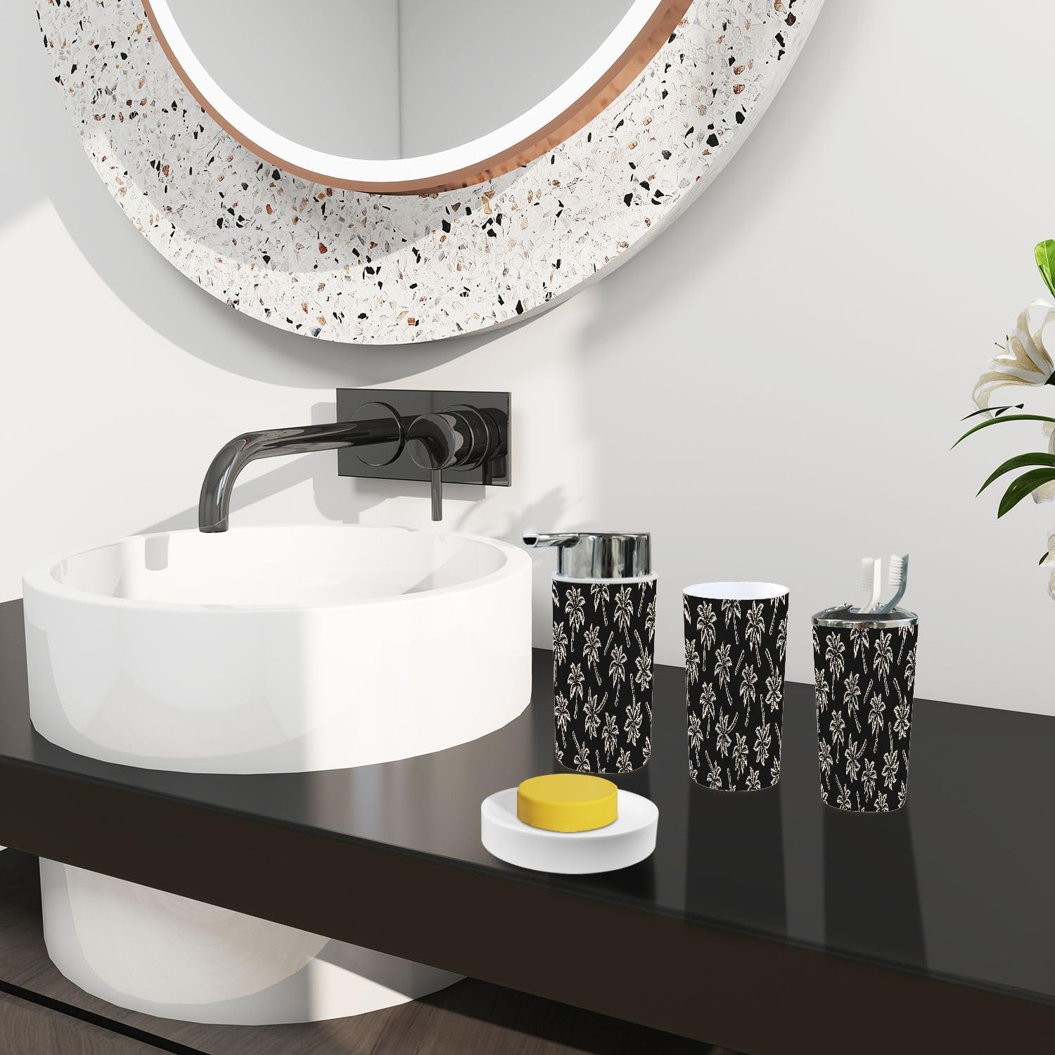 TRANQDEHOM 6 Piece Boho Tropical Bathroom Accessory Set