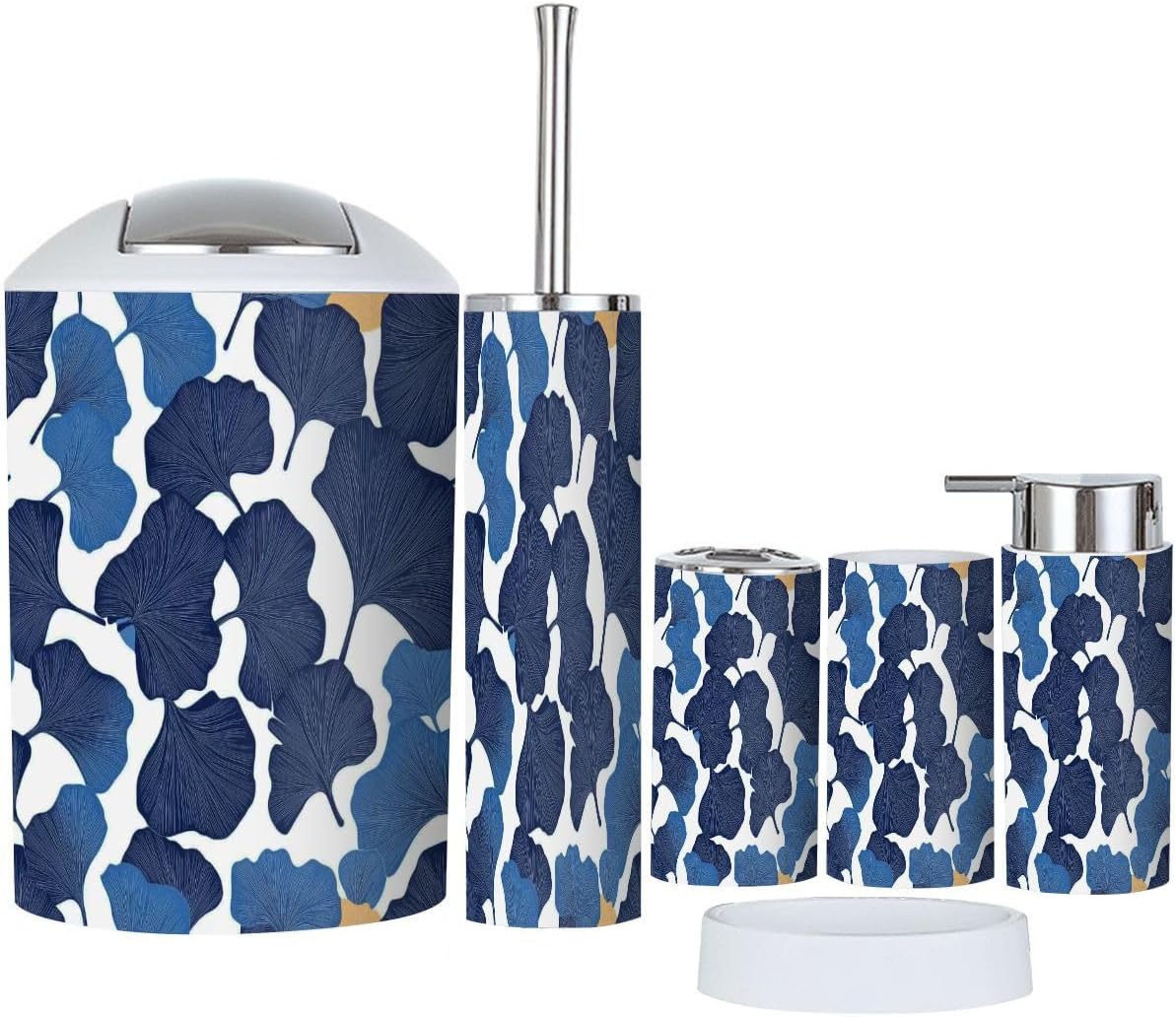 Boho Ginkgo Leaf Bathroom Accessory Set 6 Piece