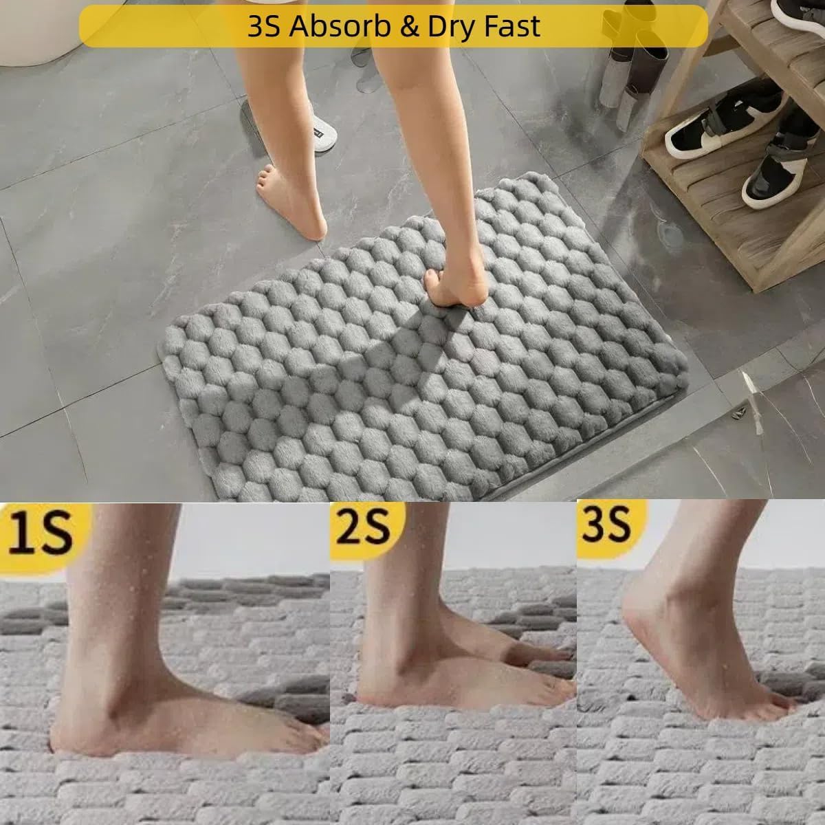LYMCY Non-Slip Bath Mat 19x31 Inch Dark Grey