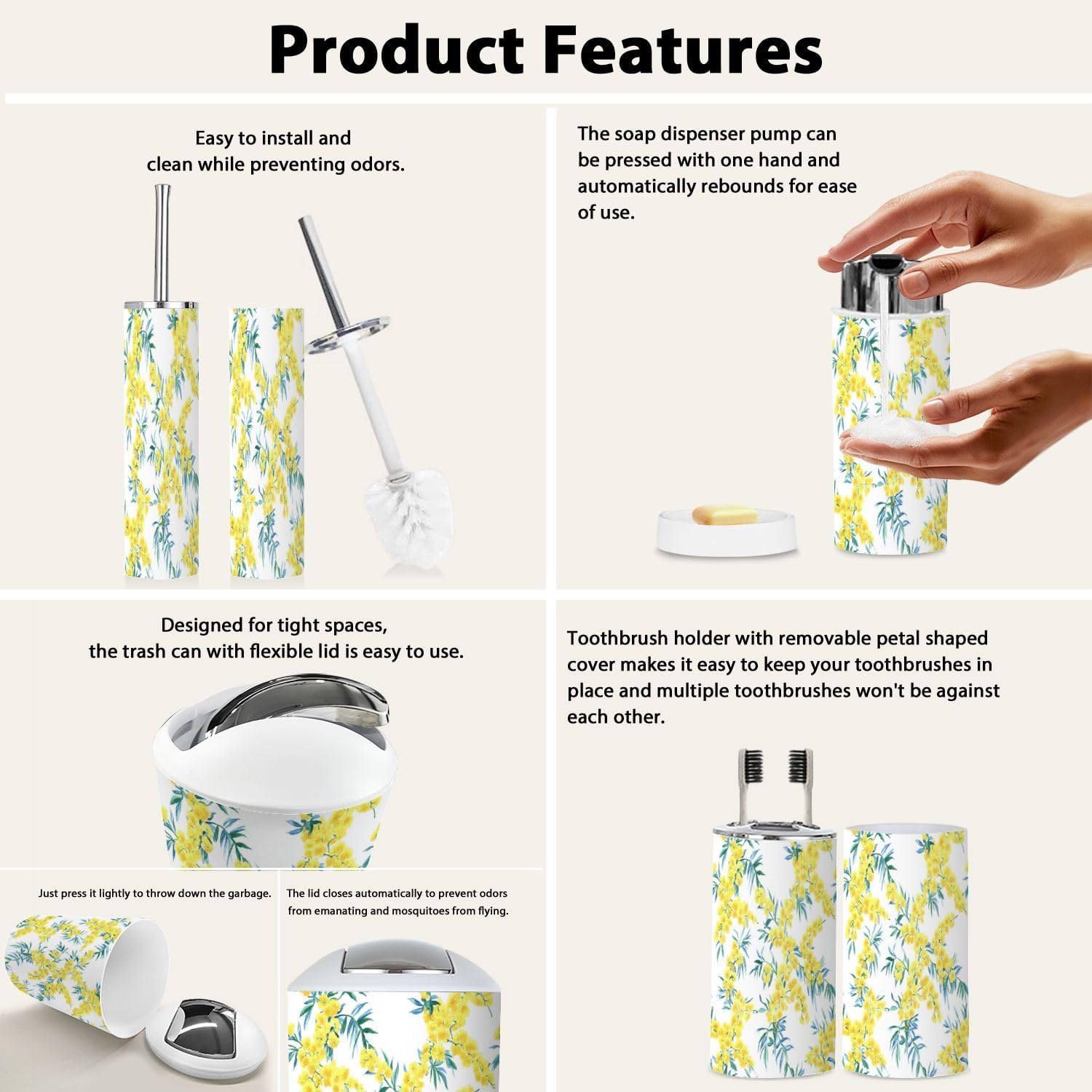 Boho Floral Bathroom Accessories Set 6 Piece