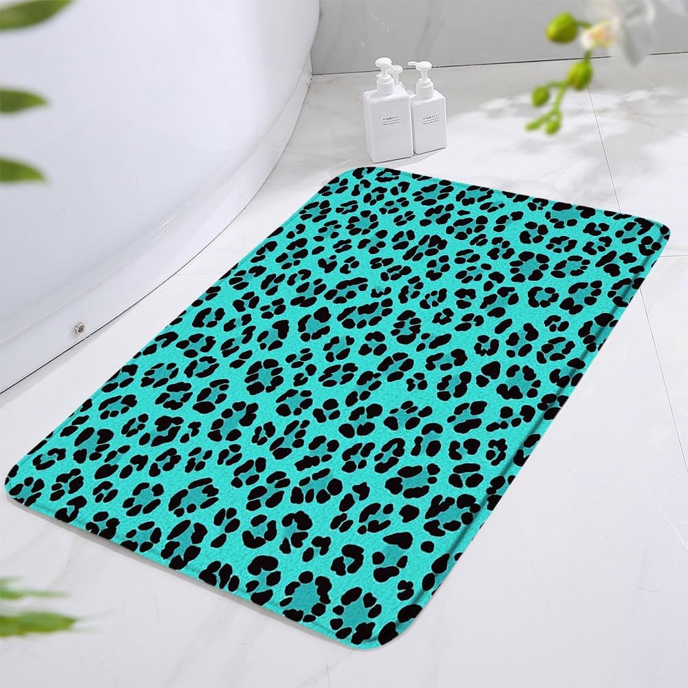 Teal Leopard Print Bath Mat 178x295 Inch 1