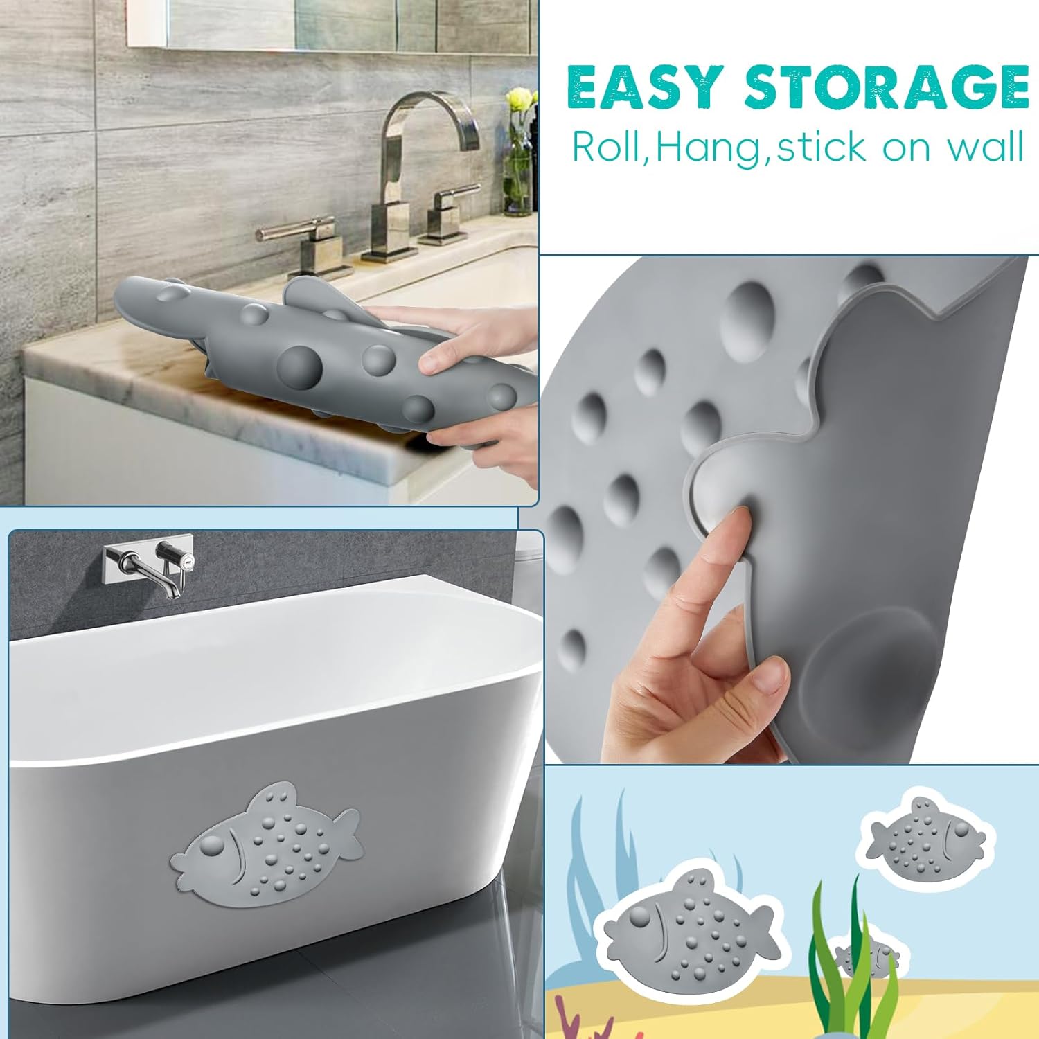 Non-Slip Baby Fish Mat with Strong Suction Cups for Kids