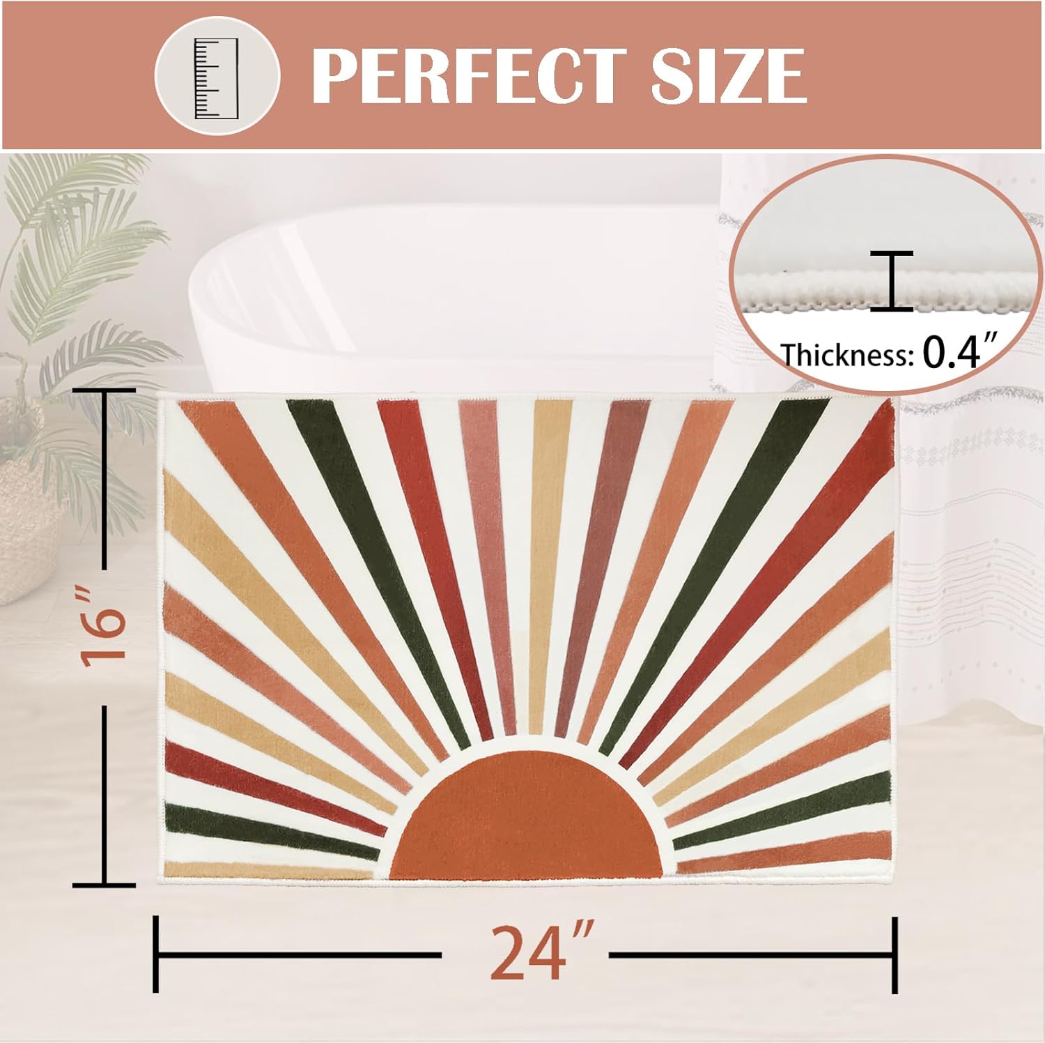 Modern Boho Bathroom Rug 16x24 Inch Non-Slip Plush Mat