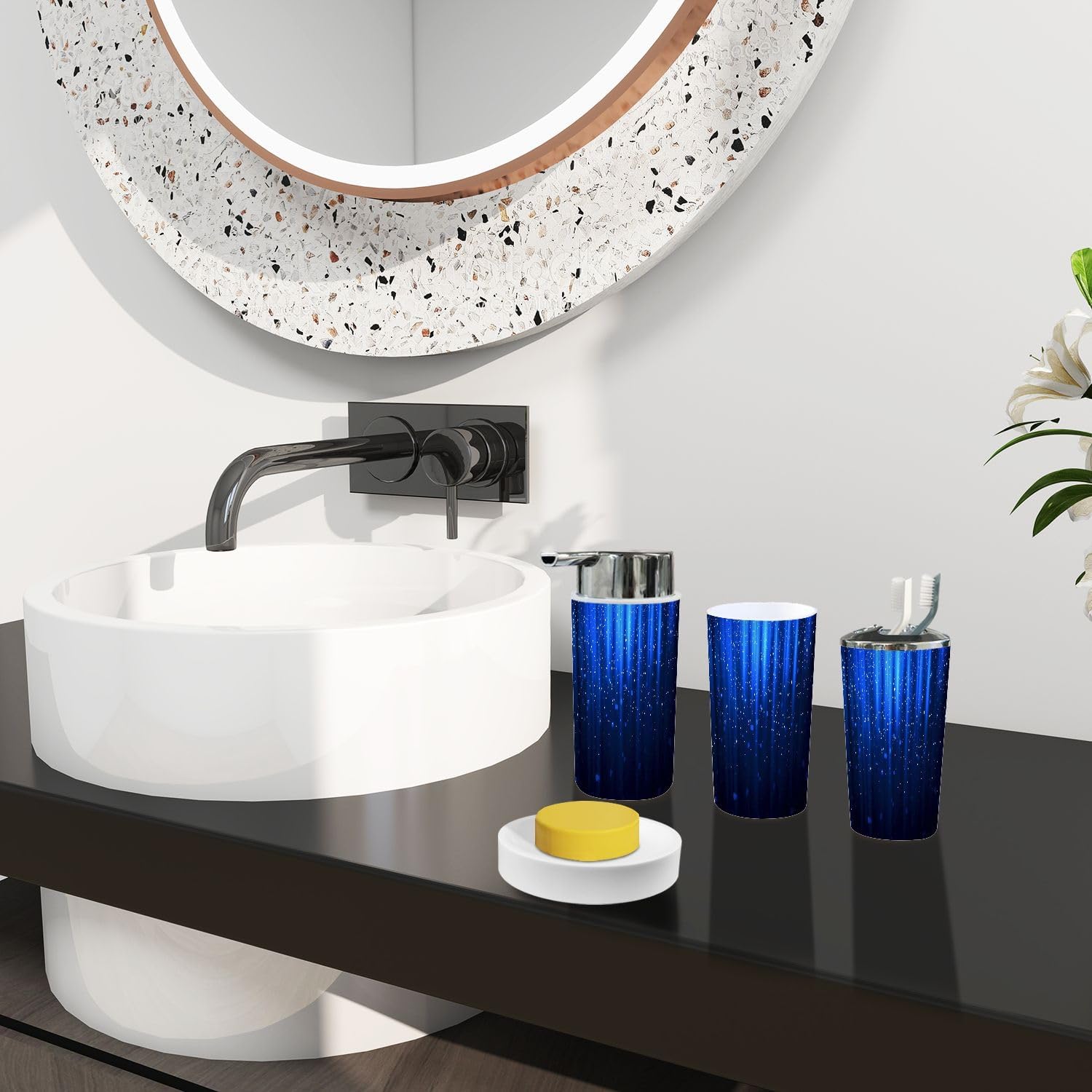 Boho Blue Bathroom Accessory Set 6 Piece